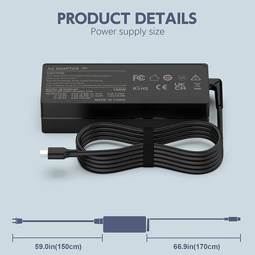 Chargeur d'ordinateur portable USB C 100W compatible avec MacBookA SUS Huawei HP Dell Samsung Chromebooks Toshiba Adaptateur secteur USB-C - image 6