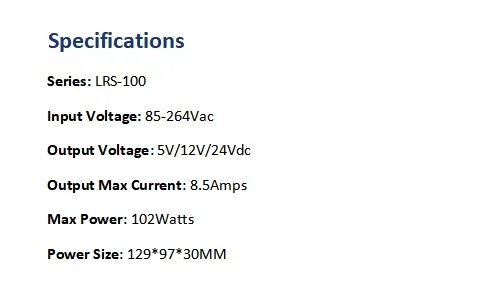Alimentations AC/DC à découpage MEAN WELL 5V 12V 24V 100W LRS-100 - image 3