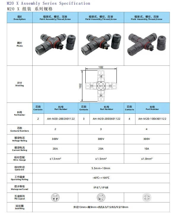2pin 3pin 4pin M20 M23 M25 X形螺丝固定LED电源连接器 照明配件 - 图片 5