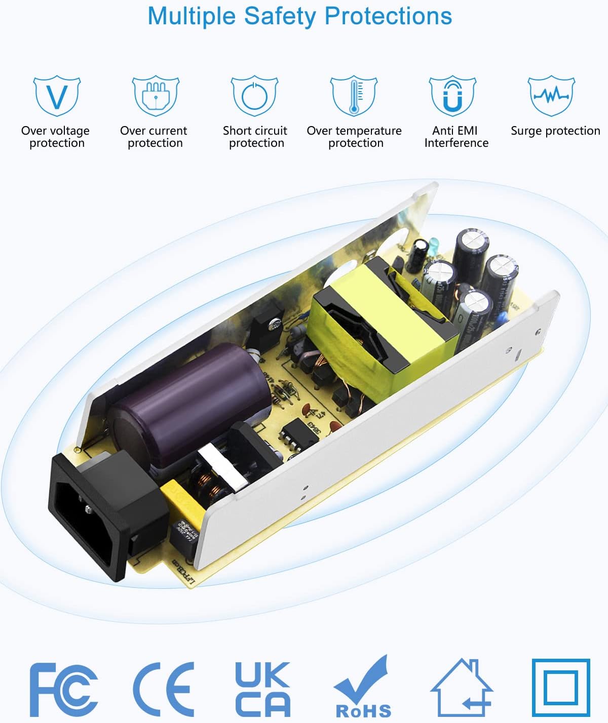 ALITOVE 12V Power Supply 10A 120W AC Adapter 100-240V 50-60HZ Transformer AC to DC Converter 12 Volt 10 Amp with 5.5x2.5mm Output Jack for 5050 3528 LED Strip Light CCTV Cameras 3D Printer - image 4