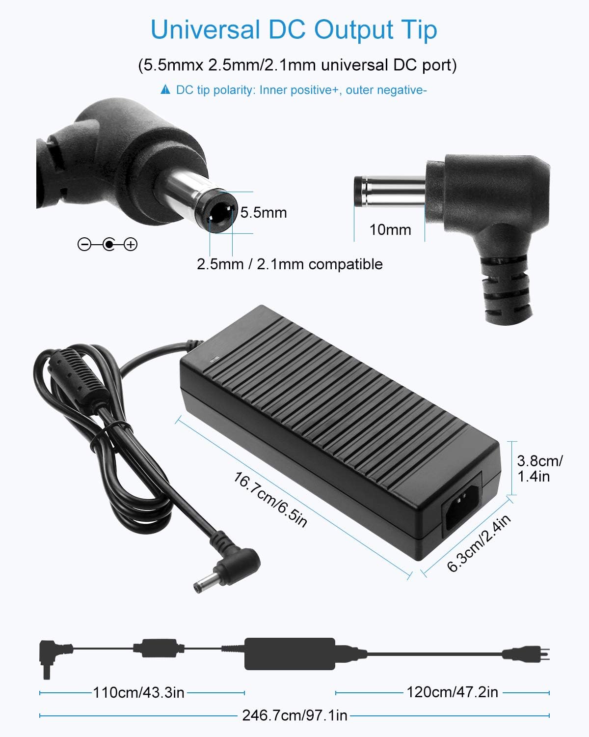 ALITOVE 12V Power Supply 10A 120W AC Adapter 100-240V 50-60HZ Transformer AC to DC Converter 12 Volt 10 Amp with 5.5x2.5mm Output Jack for 5050 3528 LED Strip Light CCTV Cameras 3D Printer - image 3