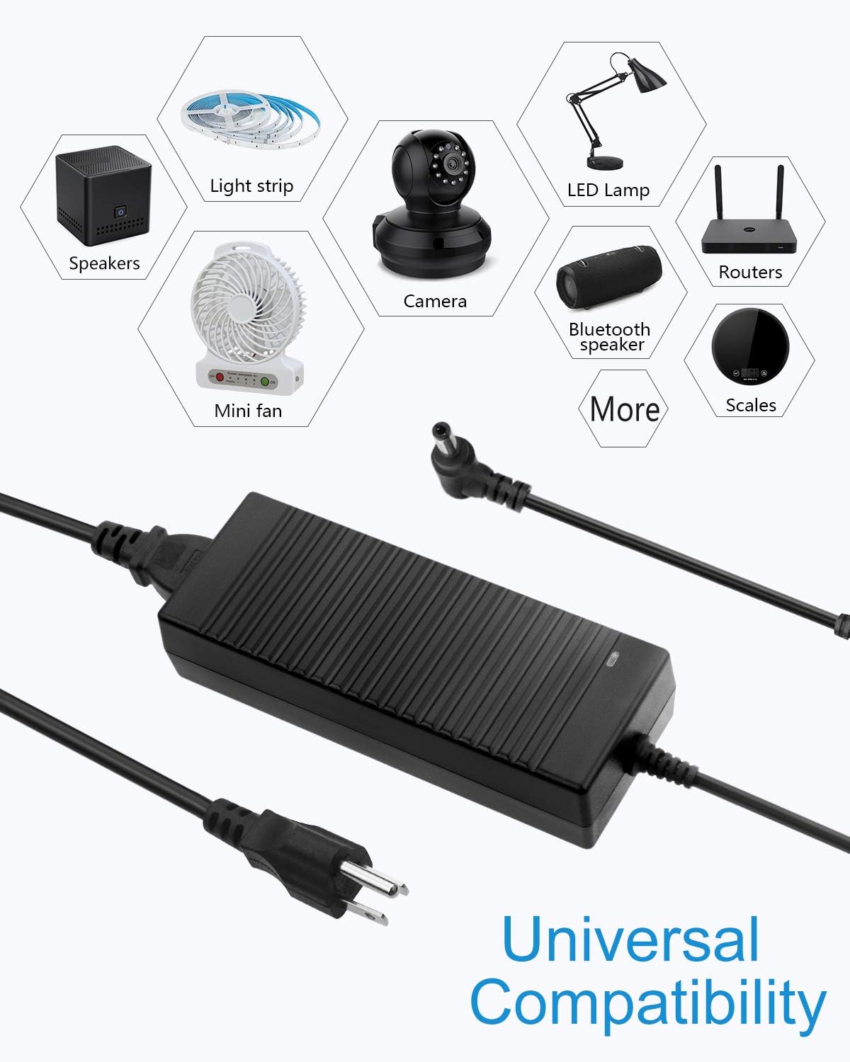 ALITOVE 12V Power Supply 10A 120W AC Adapter 100-240V 50-60HZ Transformer AC to DC Converter 12 Volt 10 Amp with 5.5x2.5mm Output Jack for 5050 3528 LED Strip Light CCTV Cameras 3D Printer - image 6