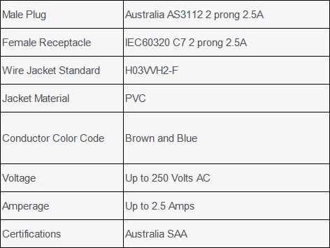 オーストラリア AS3112 - C7 C13 電源コード 2.5A 2ピン 10A 3ピン ACプラグ - 画像 5