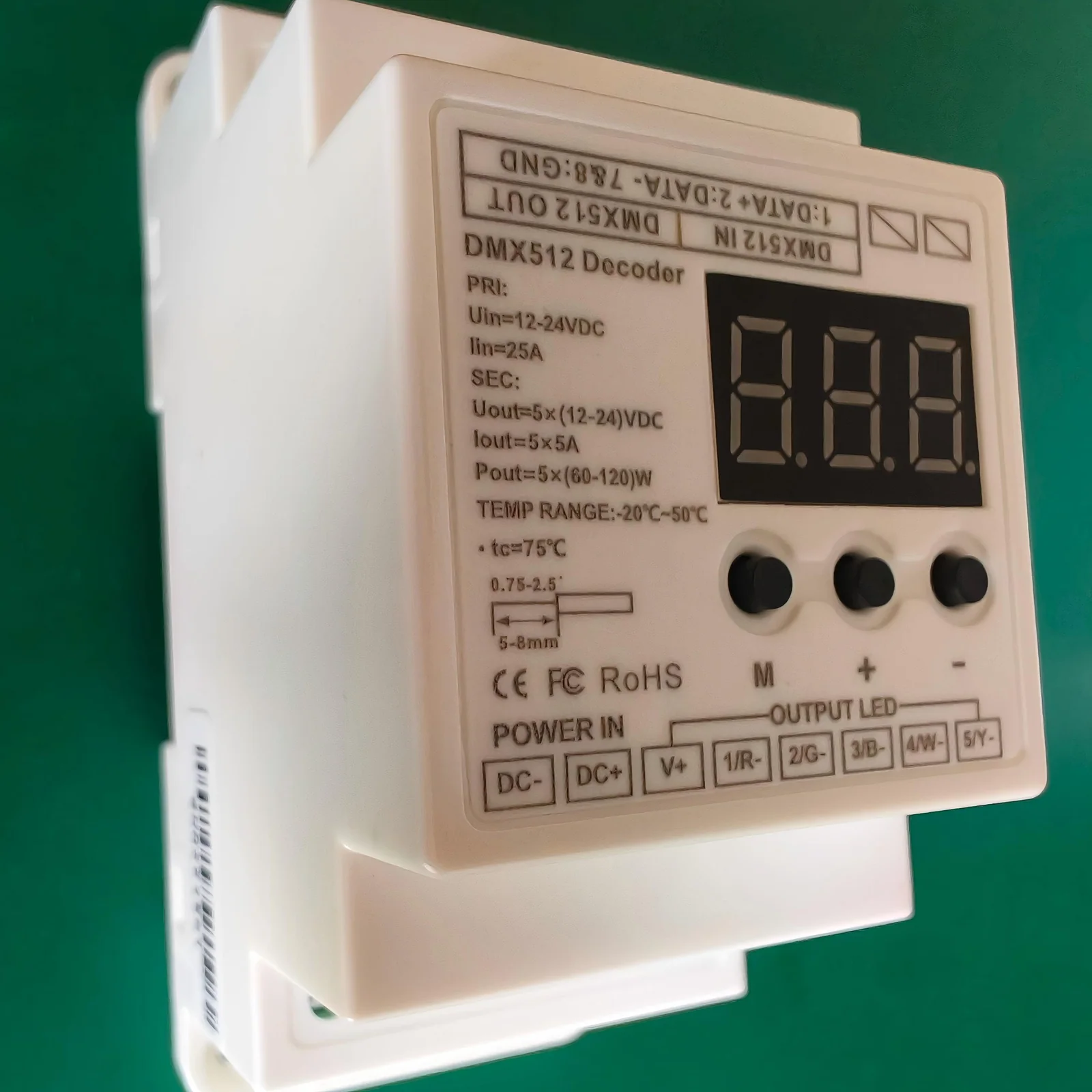 BC-835-DIN DIN Rail DMX512 Декодер постоянного напряжения – 5 каналов, 4096 уровней серого - изображение 4