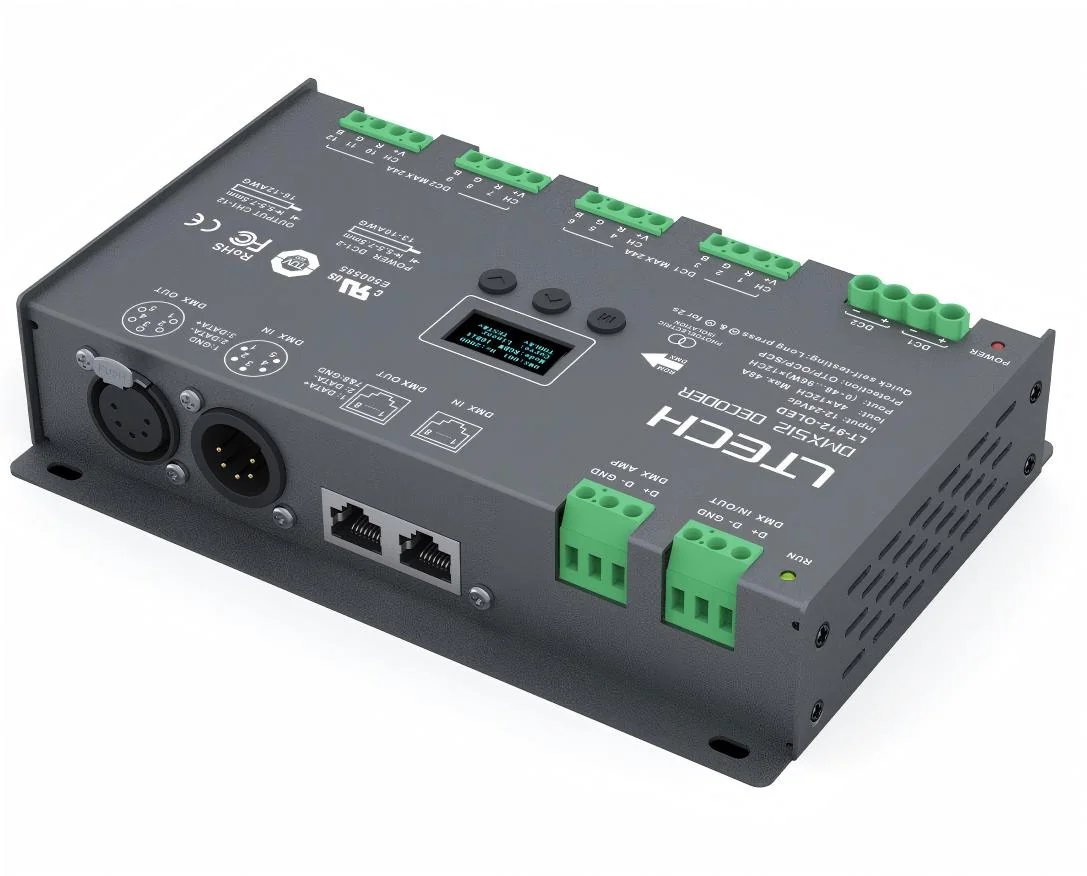 LT-912-OLED LTECH 12通道CV DMX/RDM解码器 – 4A/通道，最高1152W - 图片 3