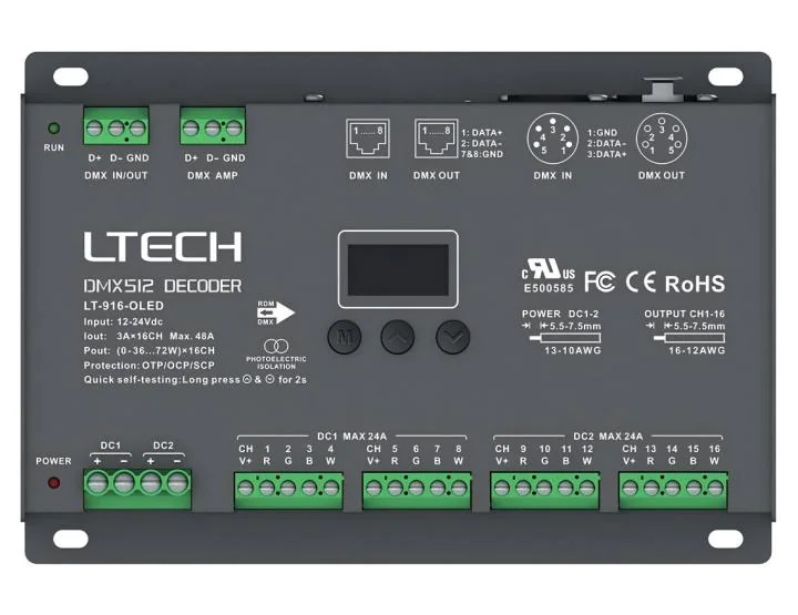 LT-916-OLED LTECH 16通道CV DMX/RDM解码器 – 输出功率高达1152W - 图片 2