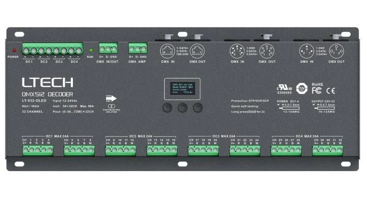 LT-932-OLED LTECH 32-канальный CV DMX/RDM декодер – 3A/канал, до 2304 Вт - изображение 2