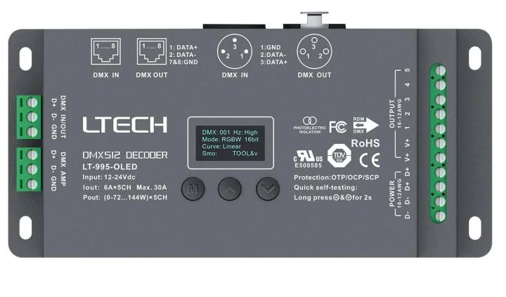 LT-995-OLED LTECH 5-канальный CV DMX/RDM декодер – 5A/канал, до 600 Вт - изображение 2