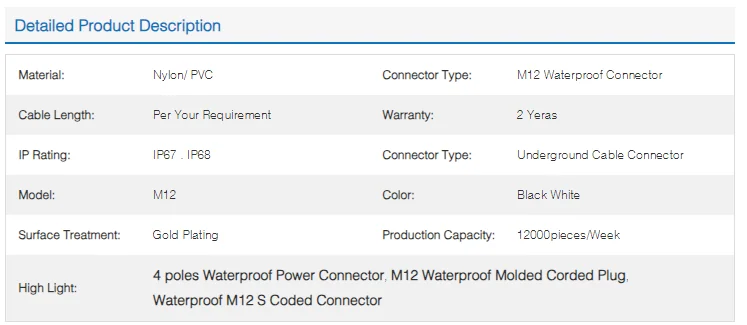 Connecteurs d'alimentation M12 codés S 4 broches, fiche moulée étanche avec câble, fiches étanches - image 4
