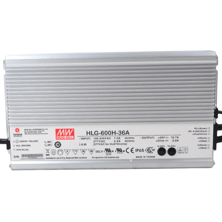 MEAN WELL HLG-600H 600W LED驱动器 – IP67，96%效率，7年 - 图片 2
